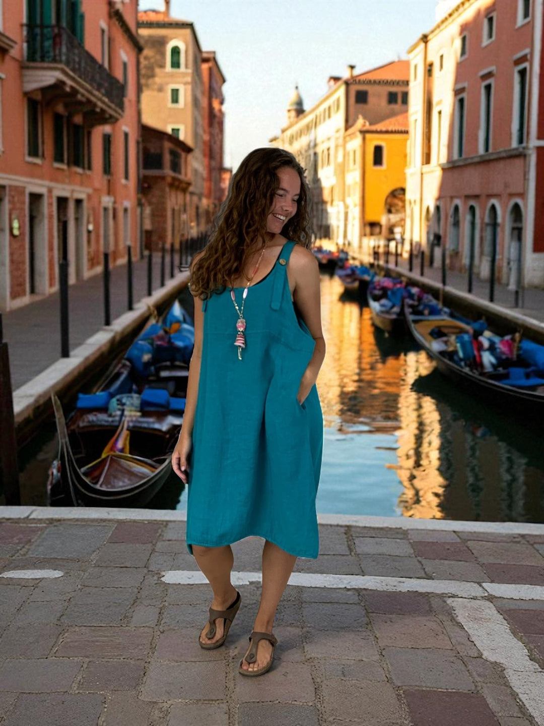 Solid Linen Apron Dress