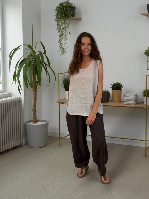 Solid Linen Round Neck Tank Top