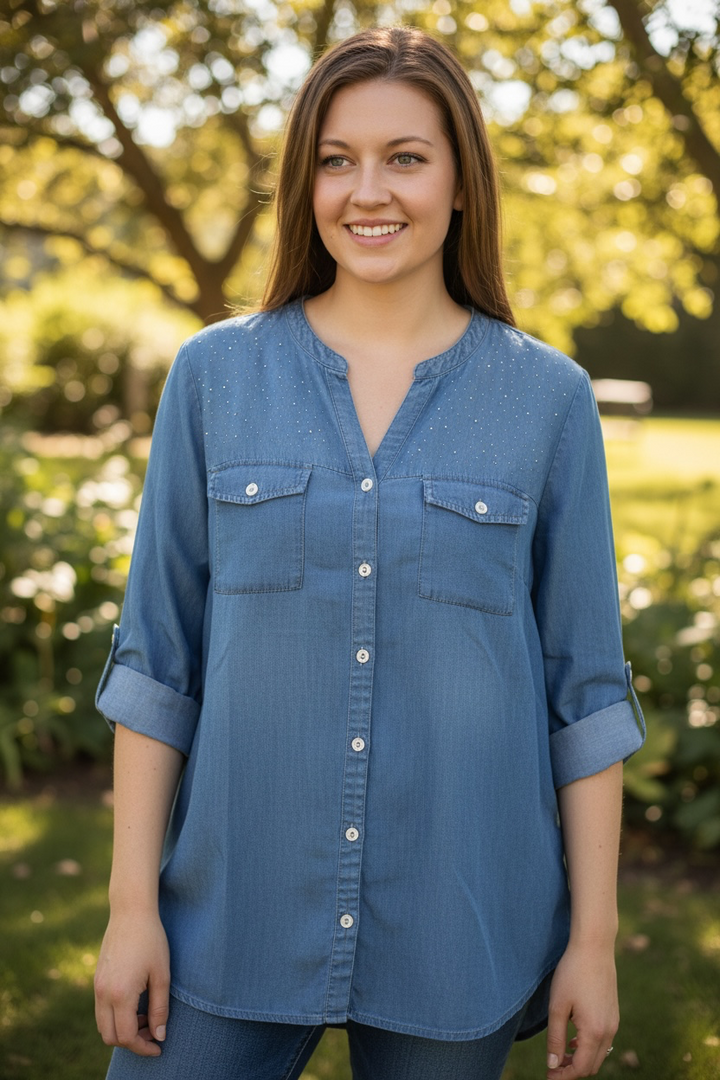 Denim Bling Tencel Blouse
