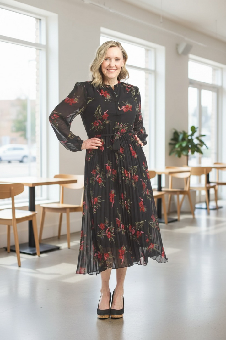 Floral Pleated Midi Dress