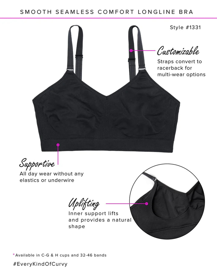 Smooth Seamless Comfort Wireless Bra - Black