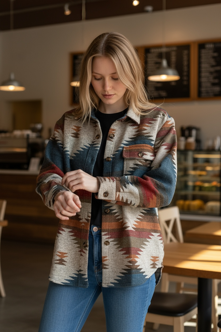 Aztec Print Jacket with Pockets