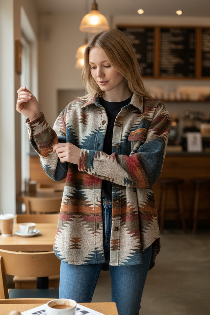 Aztec Print Jacket with Pockets