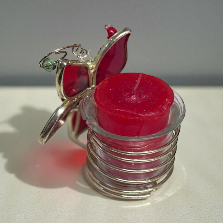 Holiday Poinsettia Glass Candle Holder