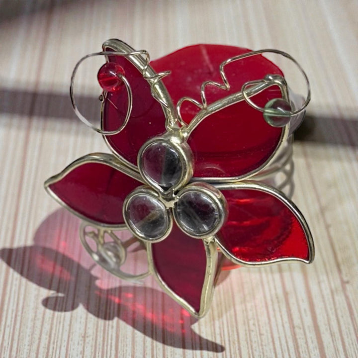 Holiday Poinsettia Glass Candle Holder