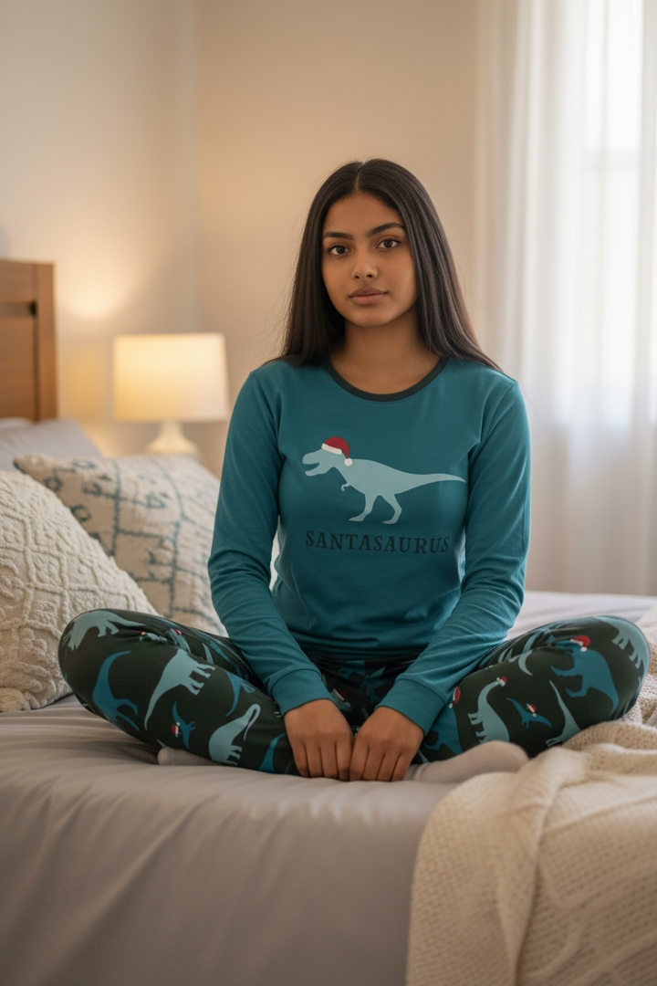 Long Sleeve Fitted Graphic Tee Pajama Set