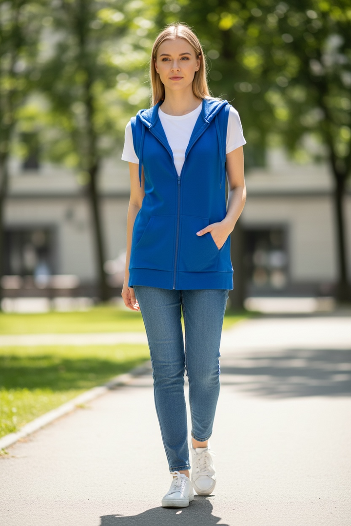 Solid Zip-Front Fleece Hooded  Vest