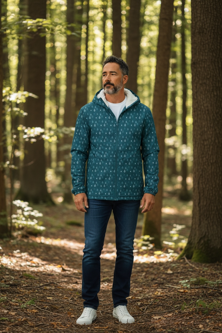 Sherpa-Lined Hooded Rain Jacket - Size Large