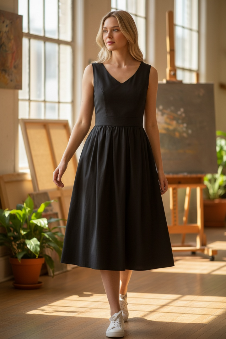 Bamboo Woven Dress  - Midnight