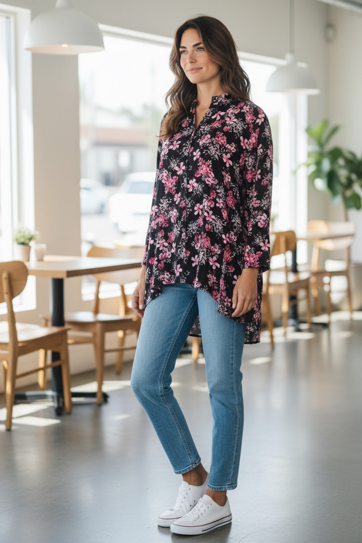 3/4 Sleeve Button Front Blouse - Sheer Essentials Lingerie & Swimwear