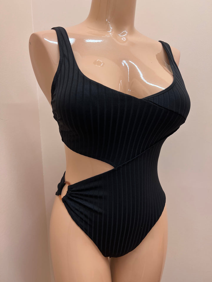 Ribbed Tie Back One Piece w/ Side Cut Out - Size Medium