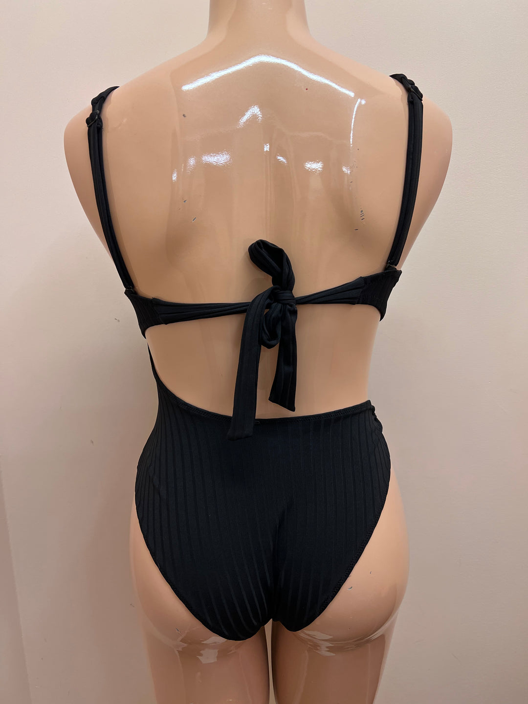 Ribbed Tie Back One Piece w/ Side Cut Out - Size Medium