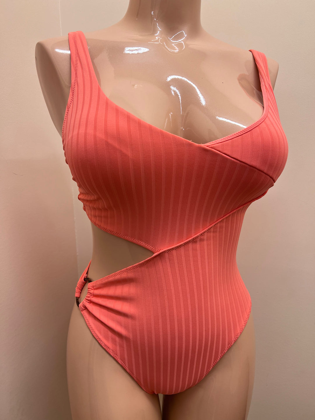 Ribbed Tie Back One Piece w/ Side Cut Out - Size Medium