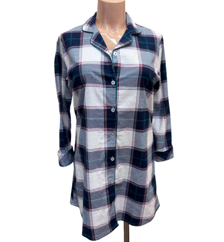 Cotton Notch Collar Flannel Nightshirt
