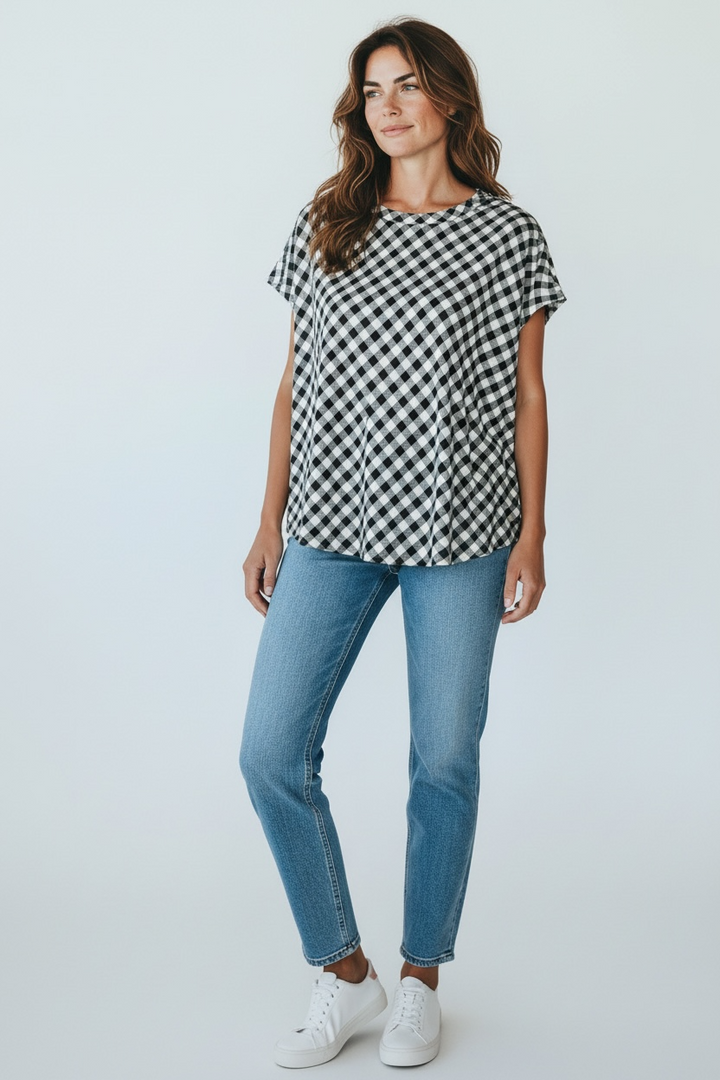Blue Sky Aria Tee - BW Gingham