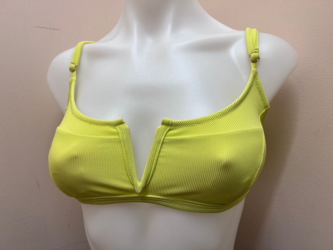 Recycled Ribbed V-Front Swim Top - Size Small