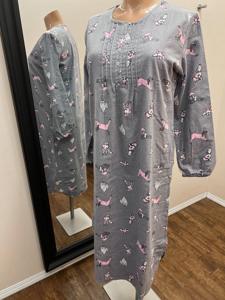 Long Sleeve Flannel Nightgown - Sleepy Dogs