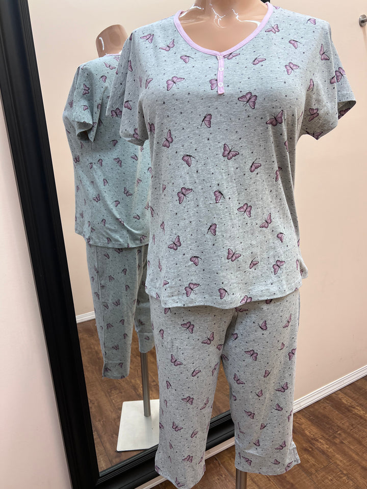 Cotton Capri PJ Set - Butterfly Skies