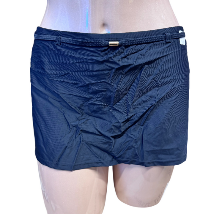 Morning Blossom High Waist Swim Skirt w/ Belt - Black