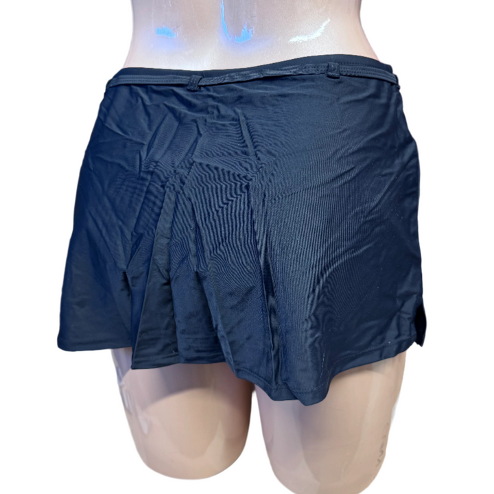 Morning Blossom High Waist Swim Skirt w/ Belt - Black