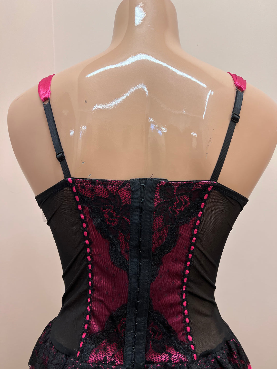 Satin & Mesh Bustier with Ribbon & Mesh Detail