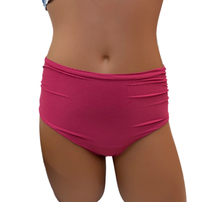 Core Solid High-Waist Ruched Swim Pant - Sangria