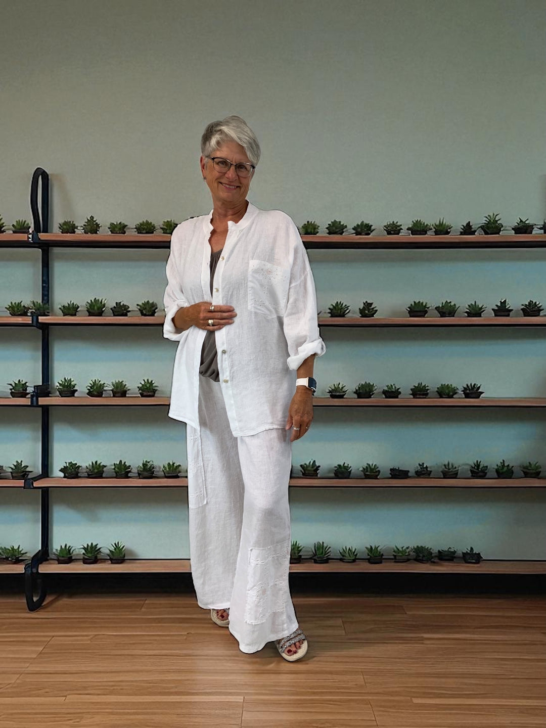 Fancy Embroidered Linen Shirt / Jacket - White