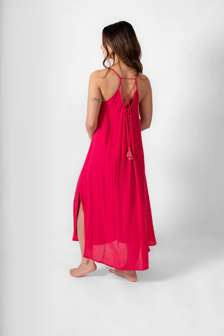 Miami Midi Side Slit Raspberry Dress