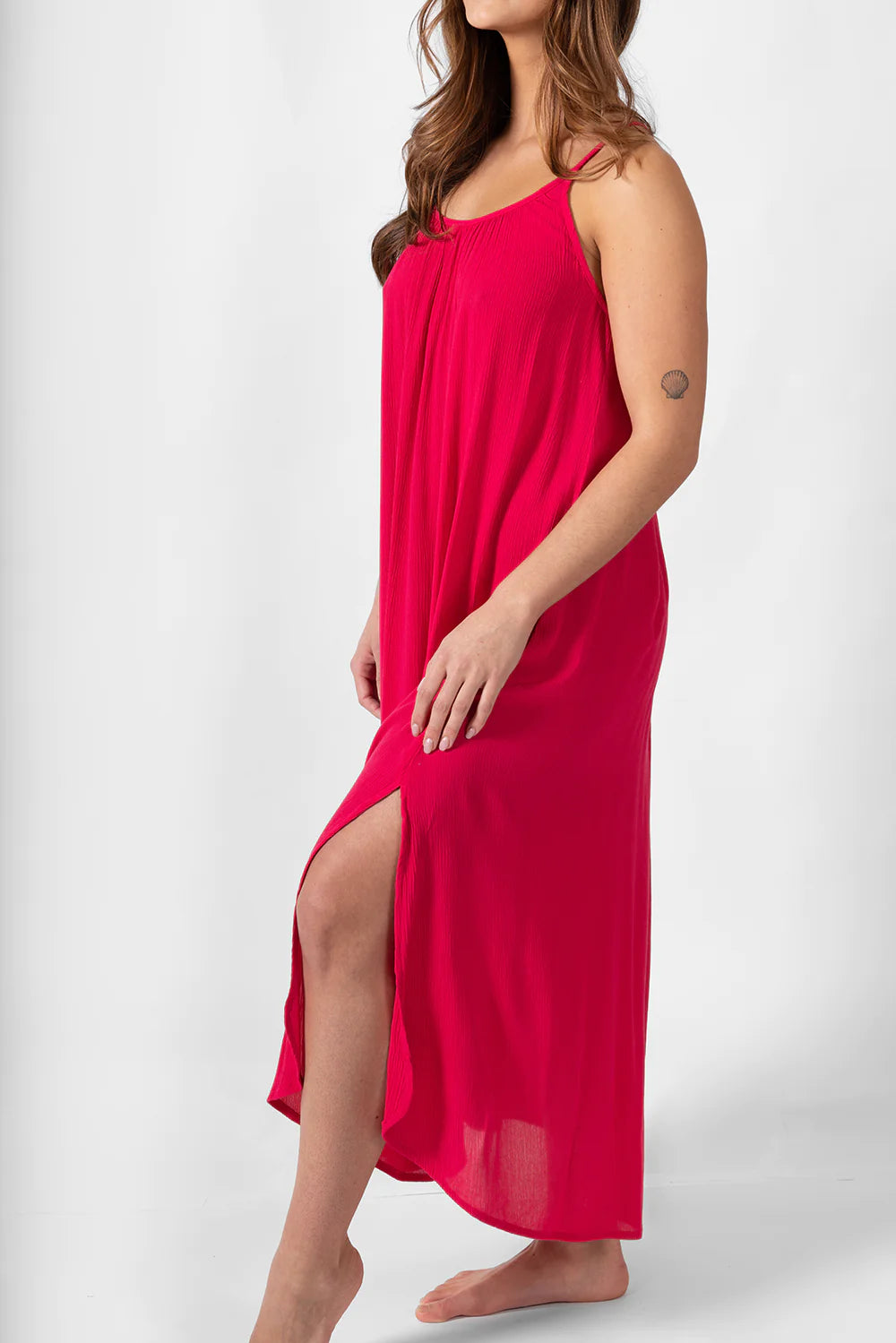 Miami Midi Side Slit Raspberry Dress