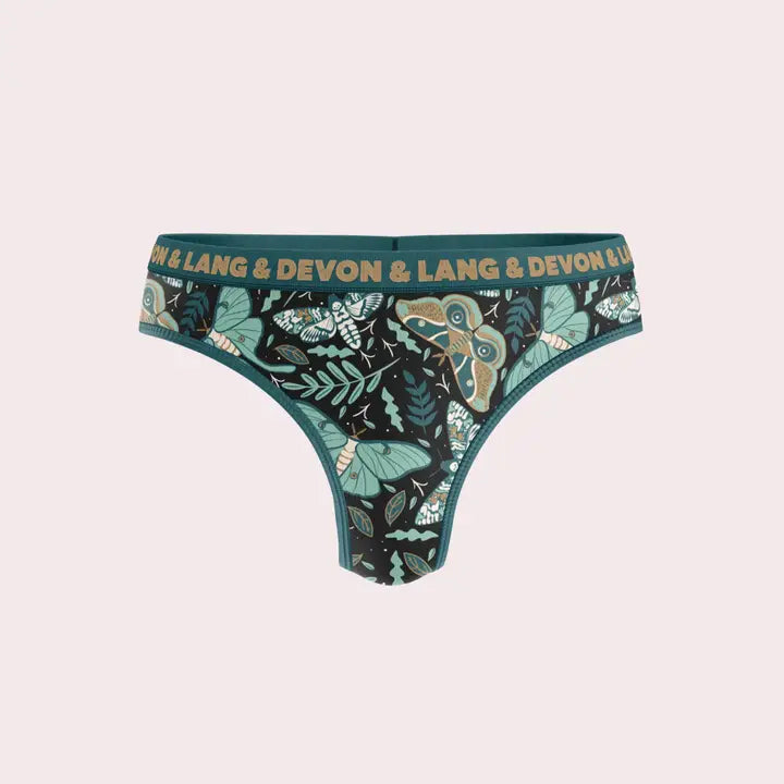 Men's underwear with butterfly design and 'Lang & Devon' branding on a light gray background