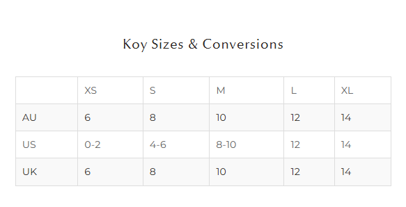 Size conversion chart for keys between AU, US, and UK systems on a white background.