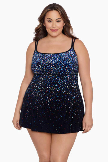 Rainbow Sprinkles Empire Princess Seam Long Torso Swim Dress