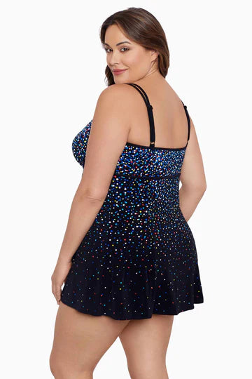 Rainbow Sprinkles Empire Princess Seam Long Torso Swim Dress