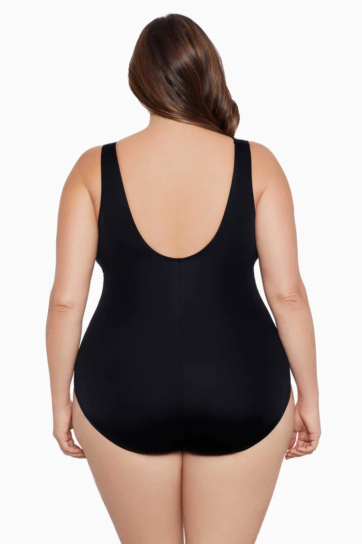 True Romance Shirred Surplice Long Torso One Piece Swimsuit