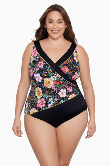 True Romance Shirred Surplice Long Torso One Piece Swimsuit