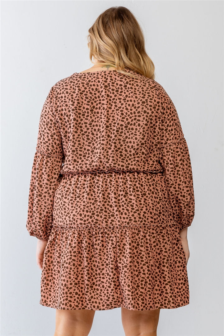 Leopard Print V-Neck Flare Hem Mini Dress