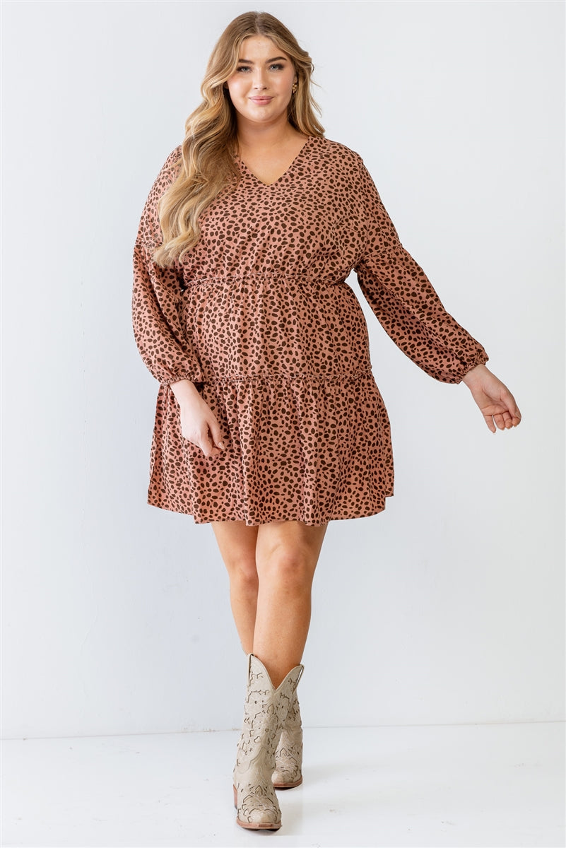Leopard Print V-Neck Flare Hem Mini Dress