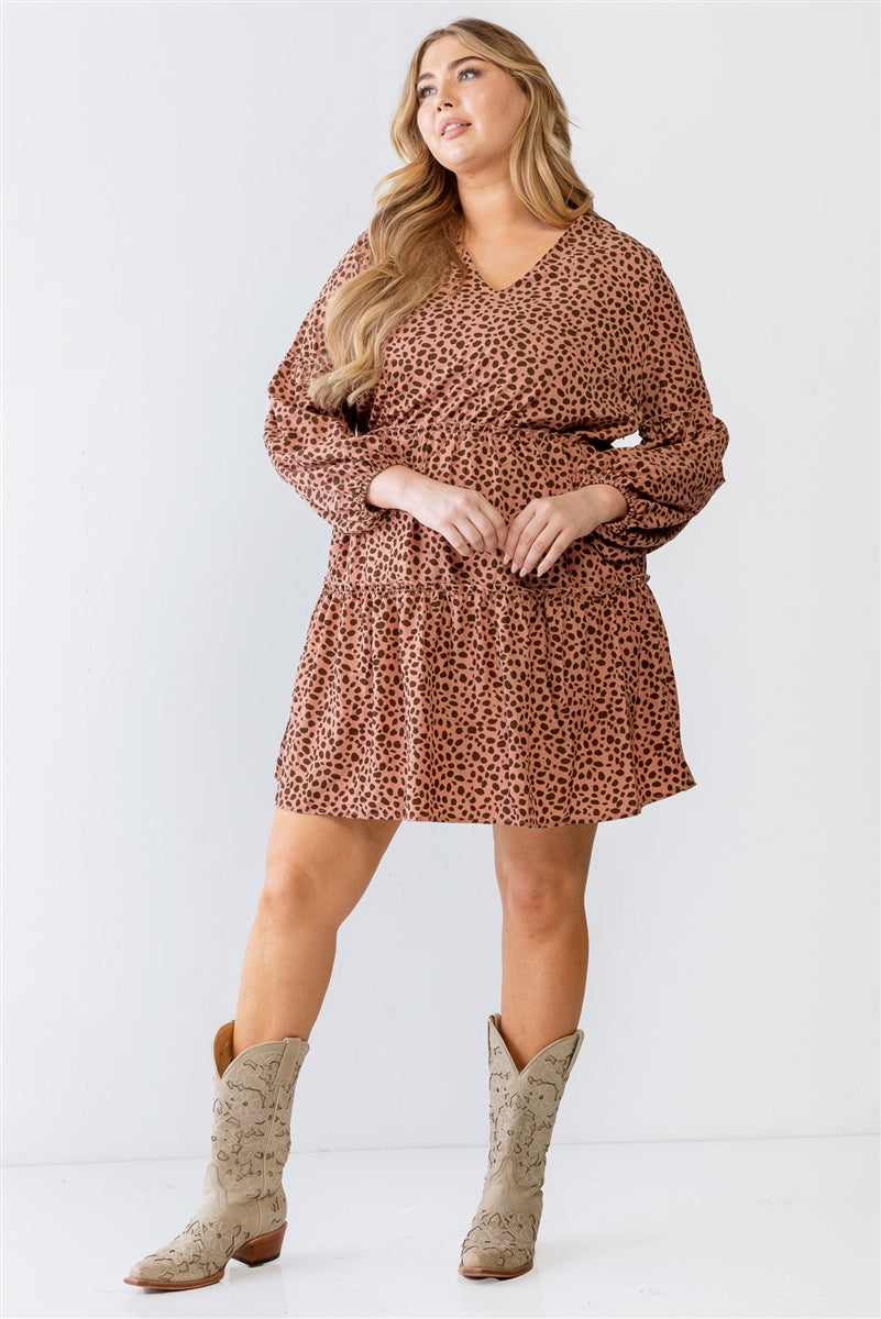 Leopard Print V-Neck Flare Hem Mini Dress