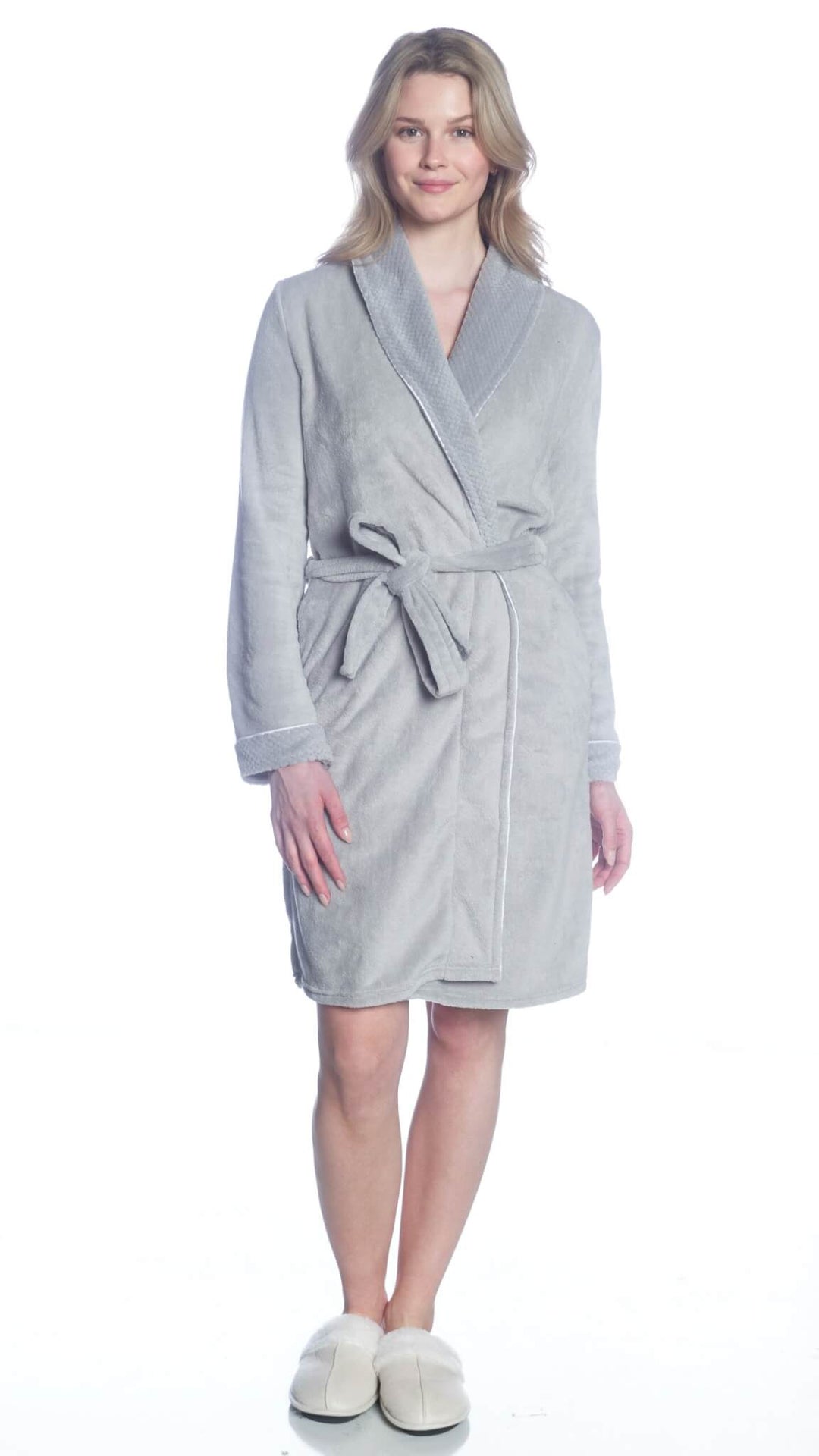 Shawl Collar Robe with Mini Popcorn Collar and Cuff
