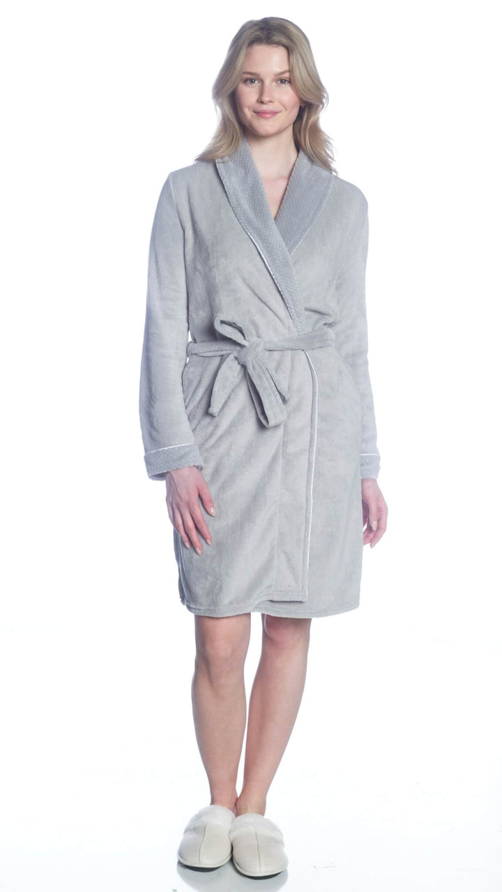 Shawl Collar Robe with Mini Popcorn Collar and Cuff