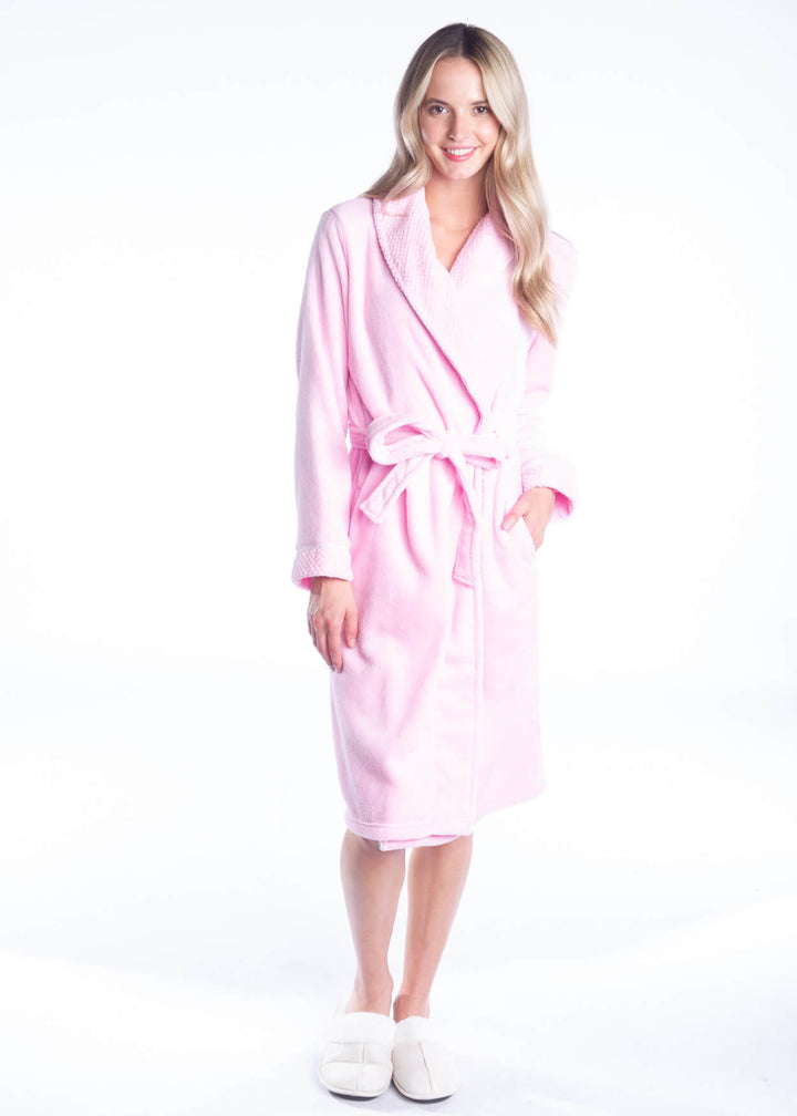 Shawl Collar Robe with Mini Popcorn Collar and Cuff