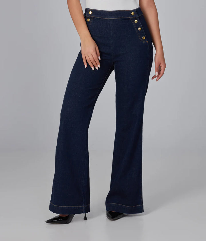 Stevie High-Rise Flare Leg Jeans - Dark Rinse Blue