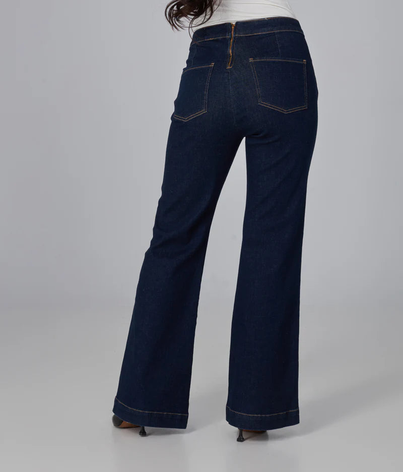 Stevie High-Rise Flare Leg Jeans - Dark Rinse Blue