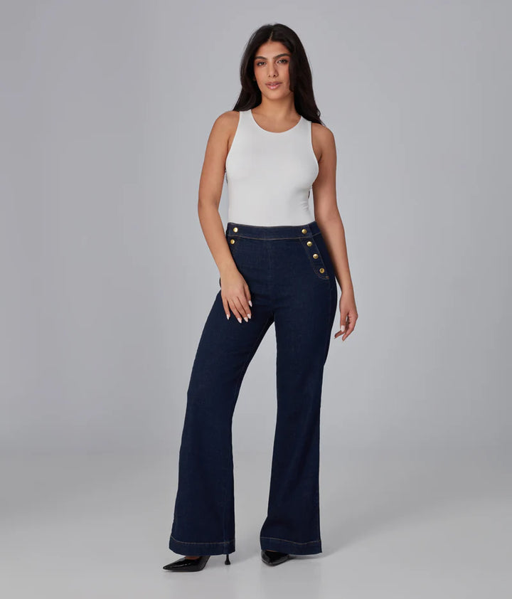 Stevie High-Rise Flare Leg Jeans - Dark Rinse Blue