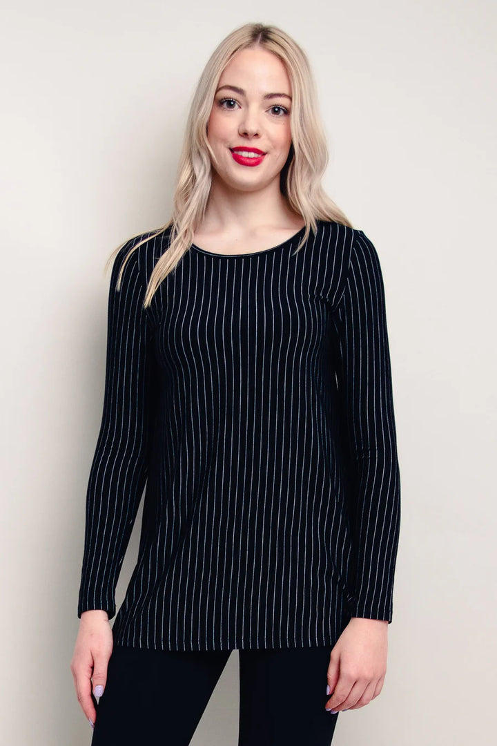 Lovely Bamboo / Modal Long Sleeve Tunic - BW Pin Stripe