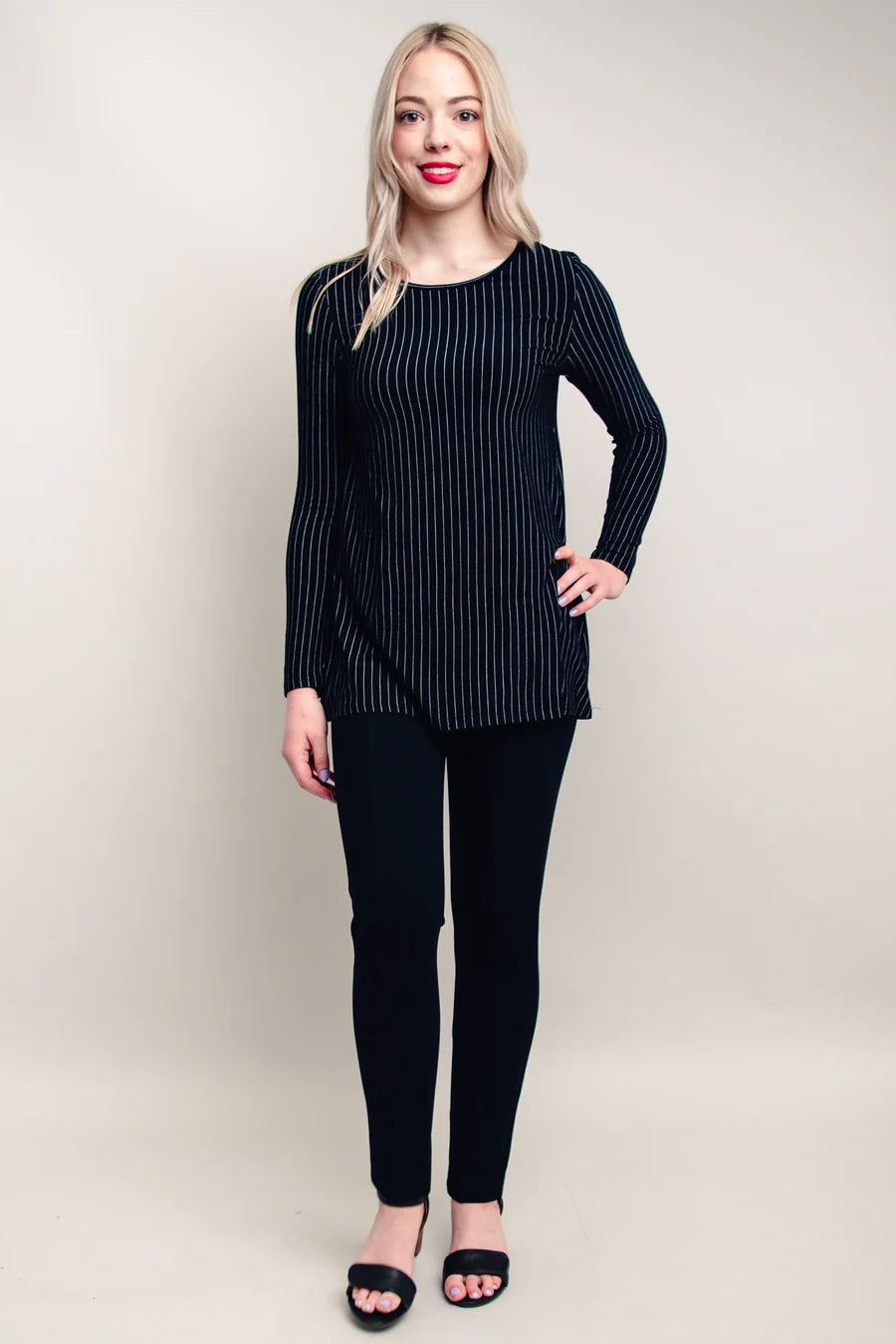 Lovely Bamboo / Modal Long Sleeve Tunic - BW Pin Stripe