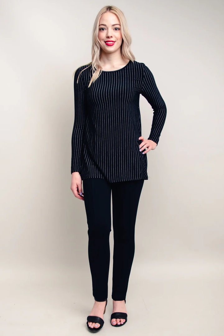 Lovely Bamboo / Modal Long Sleeve Tunic - BW Pin Stripe