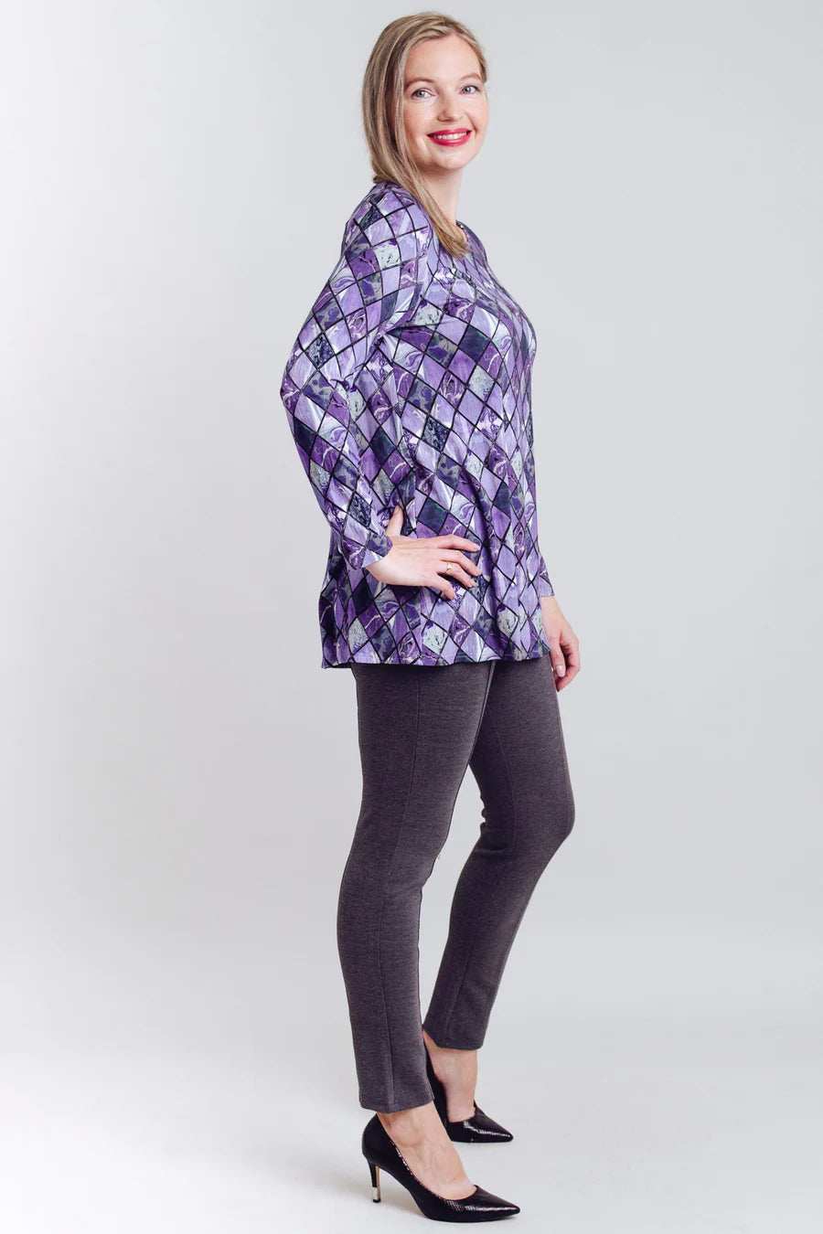 Lovely Bamboo Long Sleeve Tunic - Violet Windowpane