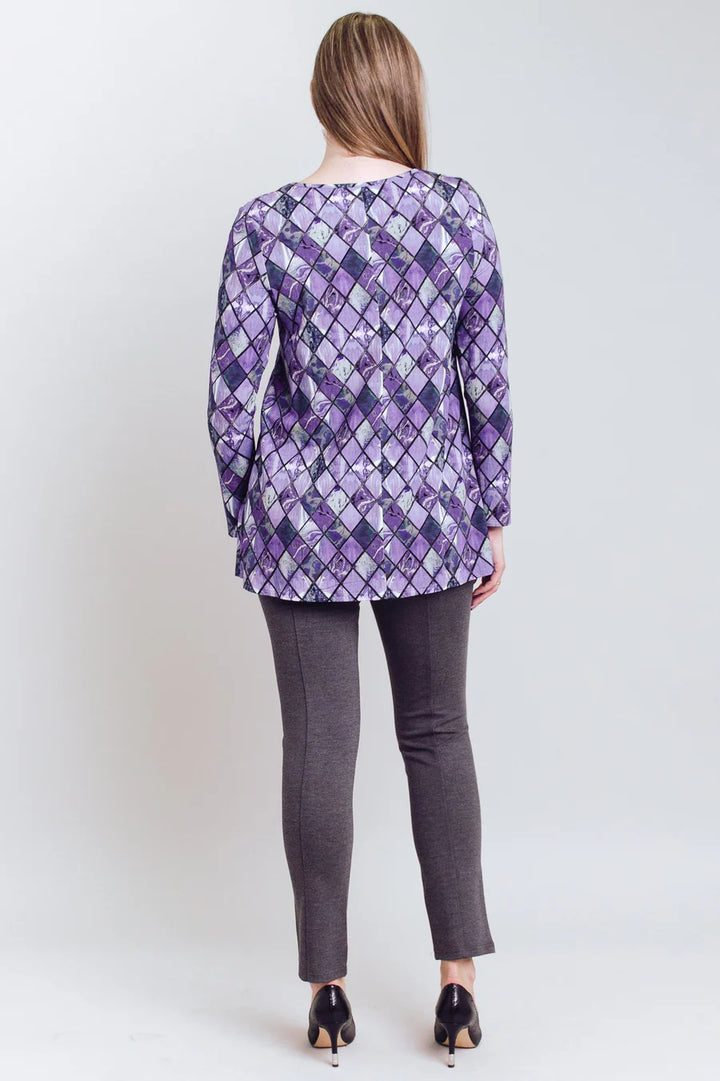 Lovely Bamboo Long Sleeve Tunic - Violet Windowpane