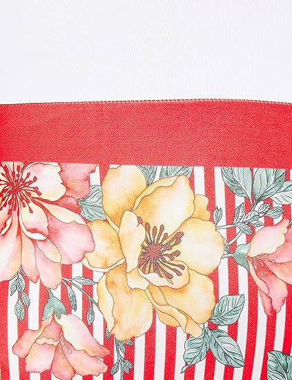 Floral pattern with red and white stripes on a product surface